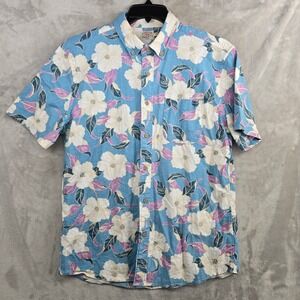 Faherty Brand Floral‎ Print Button Down Shirt Mens Medium Hemp Blend Casual